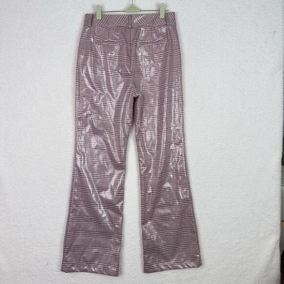 Fung Lan Flare Pants Trouser Gingham Sz 6 Pink 70's Inspired Retro Polyurethane - Picture 9 of 15